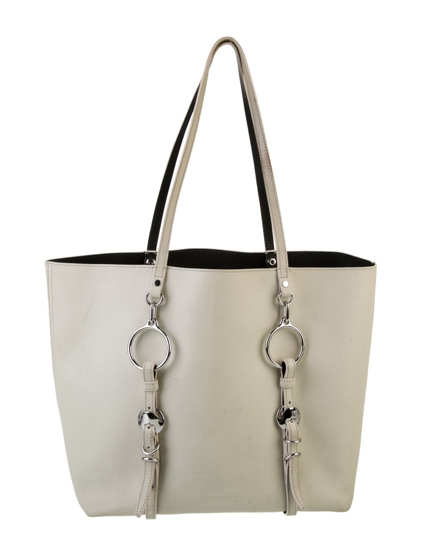 Alexander Wang Neut Leather Shldr Bag: Condition is good, pre-owned. Details: neutrals leather, silver-tone hardware, flat handles & dual shoulder straps, leather trim embellishment, leather lining & eight interior pockets, open top, prote