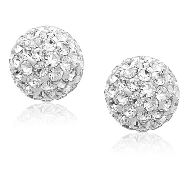 14k Gold Stud White Crystal Ball Earrings (1 of 1)