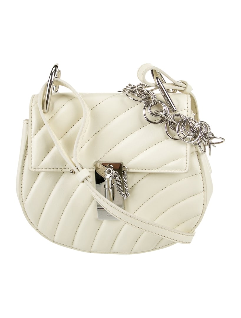 Chloe Neut Leather Chain-link Flap Crossbody Bag: Condition is very good, pre-owned. Details: neutrals leather, silver-tone hardware, chain-link handle & single adjustable shoulder strap, chain-link accents, suede lining & single interior pocket, fla