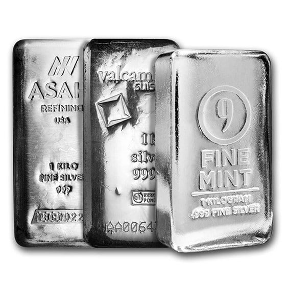 1 Kilo Silver Bar - Secondary Market (random): Multiple in stock: you will receive a random bar from available stock. Bars are randomly selected from a variety of brands and shapes based upon inventory available. Kilo silver bars are an ideal way
