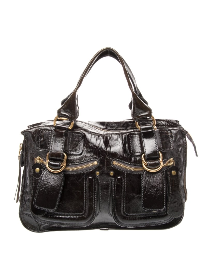 Chloe Black Leather Gold-tone Hdw Zip Top Hdl Bag: Condition is good, pre-owned. Details: vintage, black leather, quilted pattern, gold-tone hardware, flat handles & single shoulder strap, dual exterior pockets, canvas lining & single interior pocket,