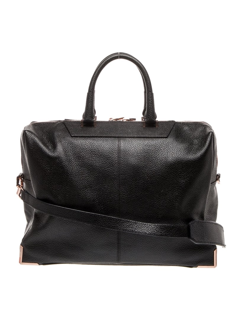 Alexander Wang Black Leather Zip Cls Top Hdl Bag: Condition is good, pre-owned. Details: black leather, rose gold-tone hardware, rolled handles & single adjustable shoulder strap, nylon lining & three interior pockets, zip closure at top, protective
