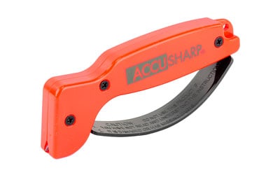 Accusharp Orange Tungsten Carbide Blade Sharpener: Key features: diamond-honed tungsten carbide sharpening blades for fast and effective sharpening; sharpens knives, cleavers, axes, machetes, and more in about 10 seconds; ergonomic handle fits either