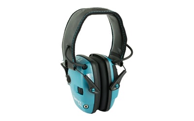 H/l Impact Sport Electronic Folding Earmuff Teal: This howard leight impact sport electronic earmuff in teal is a dual-mode hearing protection solution designed for shooting sports and high-noise environments. With a noise reduction rating (nrr) of 2