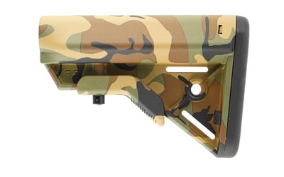 B5 Systems Bravo Stock Mil-spec Woodland Camo: This b5 systems bravo stock is a lightweight, high-performance upgrade for mil-spec carbine receiver extensions, featuring an ergonomic cheek weld and color-matched steel hardware for enhanced durabil