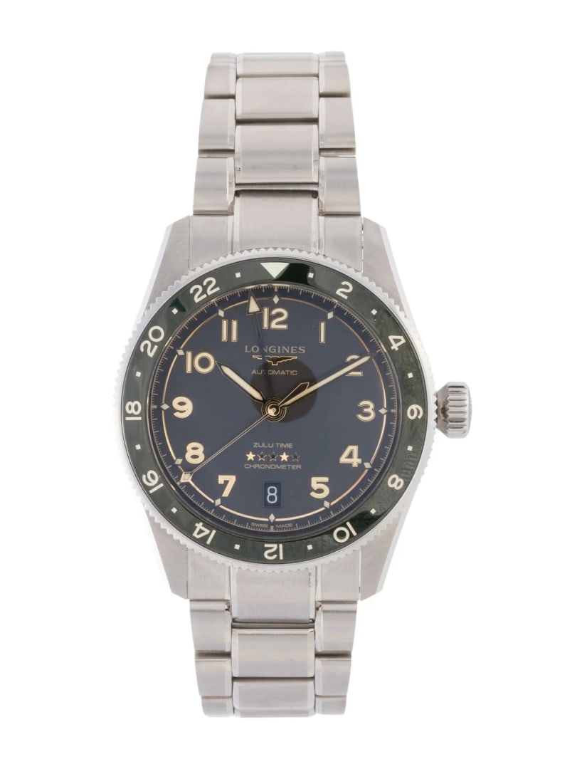 Longines Spirit Zulu Time Automatic Men's 40mm: Condition is very good, pre-owned. Details: deployant clasp, measurements: fits a wrist size of 7. 75" or smaller, collection: spirit, model name: zulu time, serial number: 55******, watch height: 13m