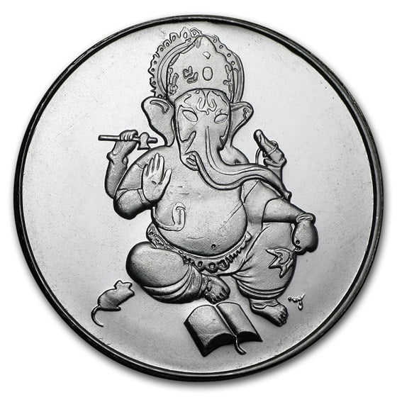 1 Oz Silver Round - Ganesha: This unique silver round honors ganesha, one of the most widely worshipped deities in hinduism, found throughout india and nepal. Ganesha is believed to remove obstacles from in front of people, leadi
