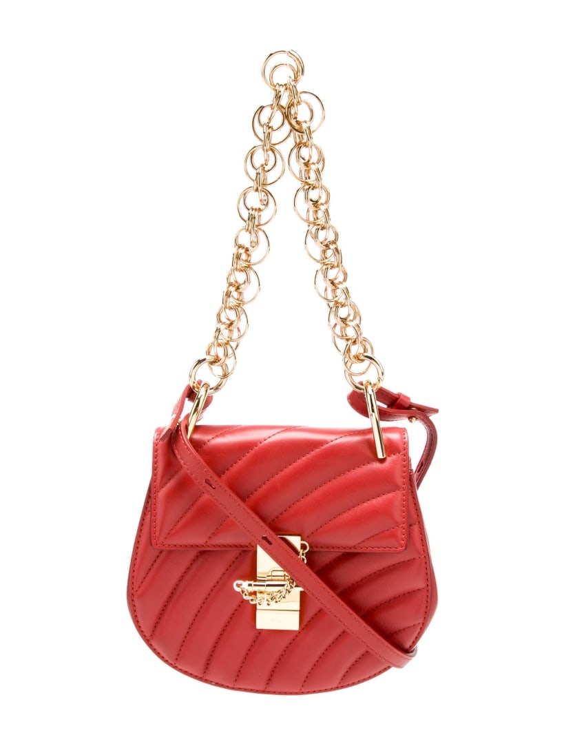 Chloe Drew Bijou Red Leather Shoulder Bag: Condition is excellent, pre-owned. Details: from the 2018 collection by natacha ramsay-levi, red leather, gold-tone hardware, chain-link handle & single shoulder strap, chain-link accents, suede linin