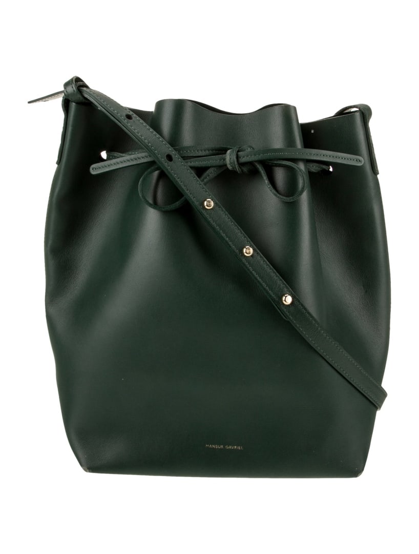 Mansur Gavriel Green Leather Drawstring Bucket Bag (1 of 5)