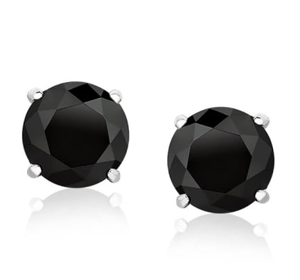 14k Wgold Round 1.00ct Black Onyx Stud Earrings: Utterly elegant, these round stud earrings feature simulated black onyx measuring 5 millimeters. Designed in gorgeous 14k white gold. Earring information: diameter: 5. 00 mm, backing: push back. Gemst