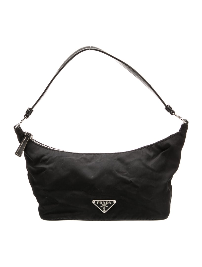 Prada Nero Tessuto Zip Cls Closure Top Handle Bag: Condition is good, pre-owned. Details: nero tessuto, tessuto nylon & enameled metal triangle, silver-tone hardware, leather trim, flat handle, leather trim embellishment, logo jacquard lining & single