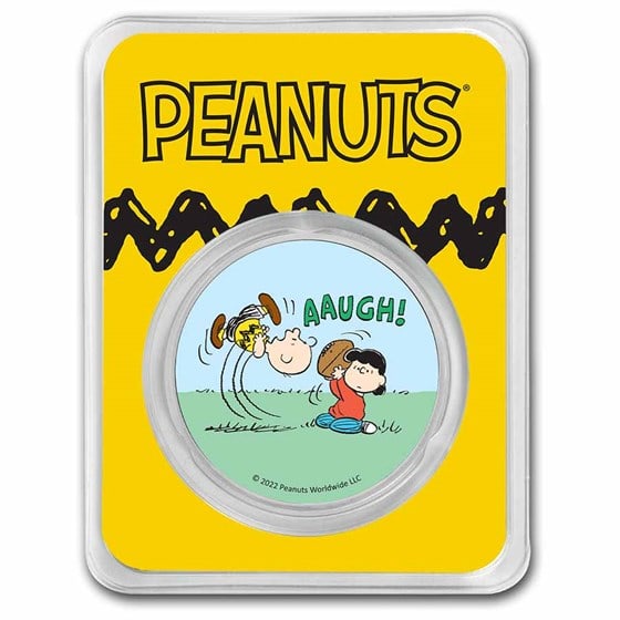 Peanuts Lucy Pulls The Football 1 Oz Silver: Celebrate the start of football season with the ninth release of our officially licensed and limited mintage peanuts precious metal series. It's lucy van pelt's classic football gag in full color in t