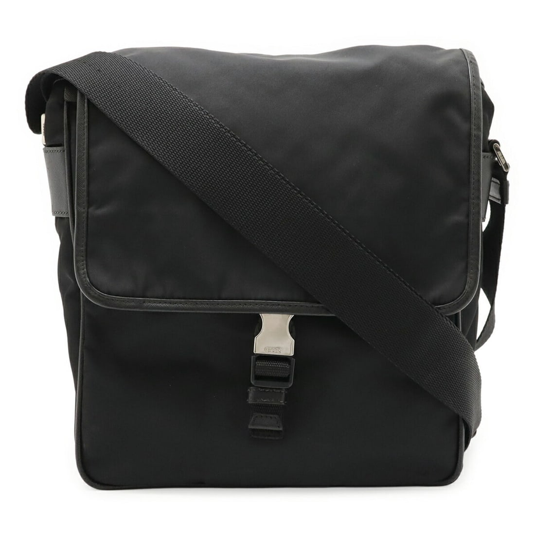 Prada Black Tessuto Small Messenger Bag: Condition is very good, pre-owned. Details - condition details - condition details: some light signs of wear. Slight scratches, slight dirt, slight overall outside loose threads, slight hardware haze.