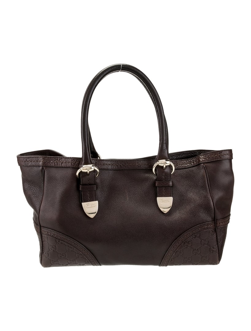 Gucci Signoria Brown Leather Snap Cls Top Hdl Bag (1 of 6)