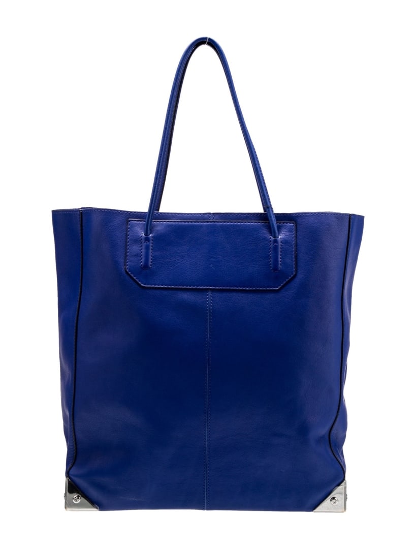 Alexander Wang Blue Lthr Silver-tone Hdw Shldr Bag: Condition is: very good, pre-owned. Details: blue leather, silver-tone hardware, rolled handles & dual shoulder straps, suede lining & dual interior pockets, open top, protective feet at base, include