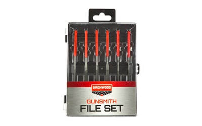 Birchwood Casey 6-piece Gunsmith File Set: This birchwood casey gunsmith file set includes six hardened carbon steel files in round, half-round, flat, flat warding, square, and triangular shapes, each measuring 5. 5 inches long with a 3. 5-inc