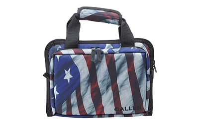 Allen Company Duplex Double Handgun Case Us Flag: This allen company victory duplex double handgun case features a patriotic american flag design on rugged endura fabric. Made in the usa, this lockable case securely fits two handguns and includes thi