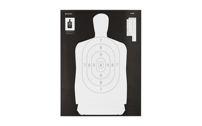 Action Target B-34r Reverse Qual. Target 100pcs: Key features: made of durable paper; features an ivory police silhouette with a black background; 25-yard reduction of the standard b-27 police silhouette; measures 17. 5"x23" for mid-range shooting p