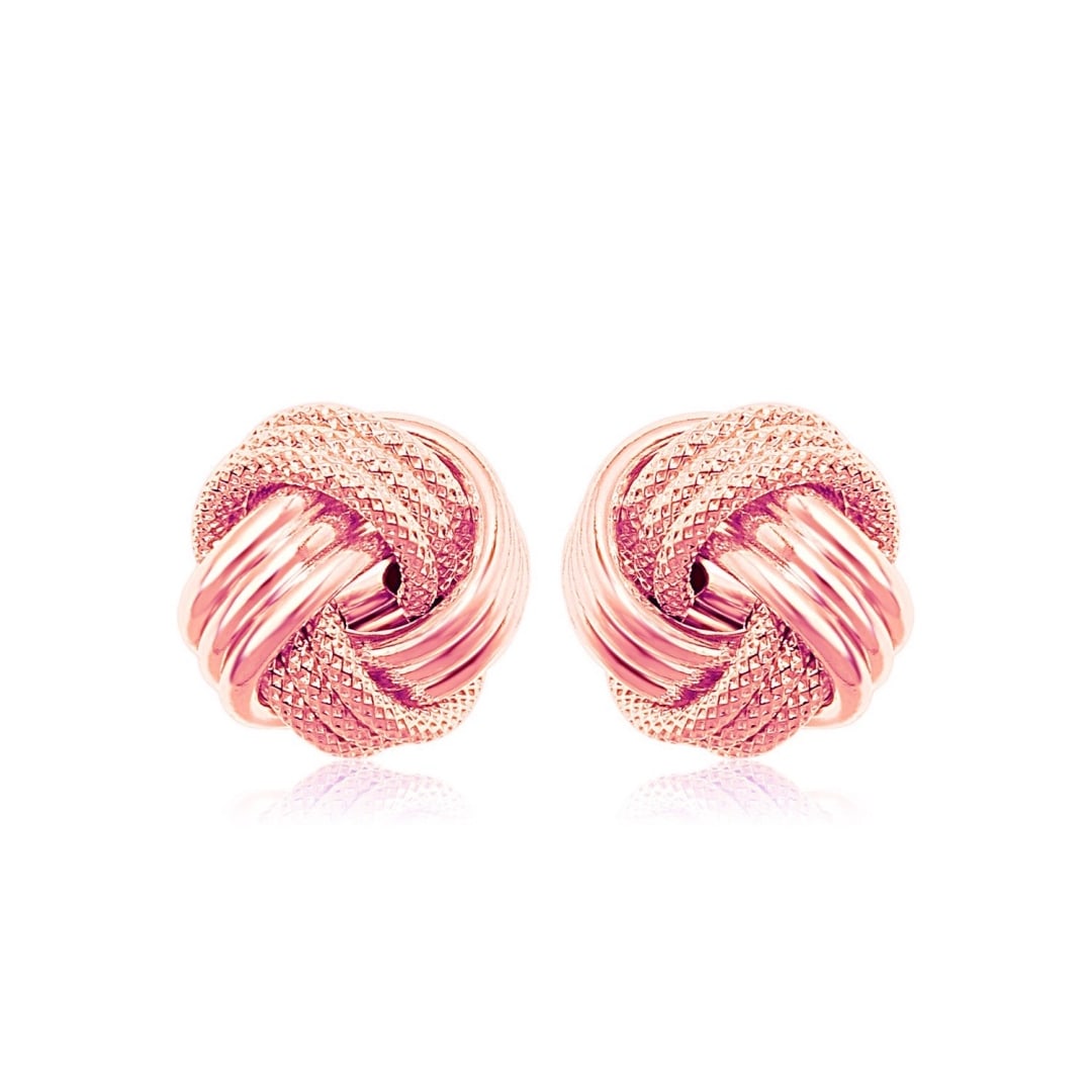 14k Rose Gold Ridge Texture Love Knot Earrings (1 of 3)