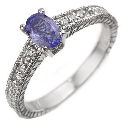 Certified 0.66ctw Diamond & Tanzanite Ring White Gold