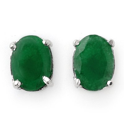 2.00ctw Emerald Stud Earrings 14K White Gold