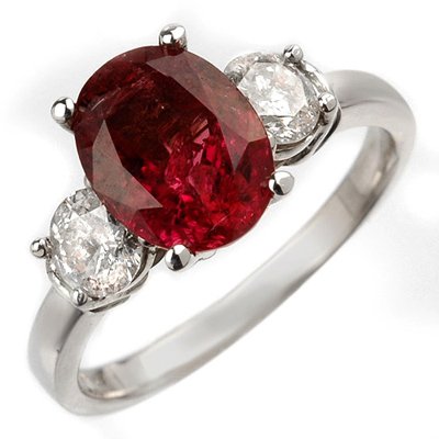 Fine 3.25ct Diamond & Rubellite Ring 14K White Gold