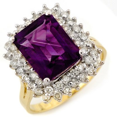 ACA Certified 4.75ctw Diamond & Amethyst Ring 14K Gold