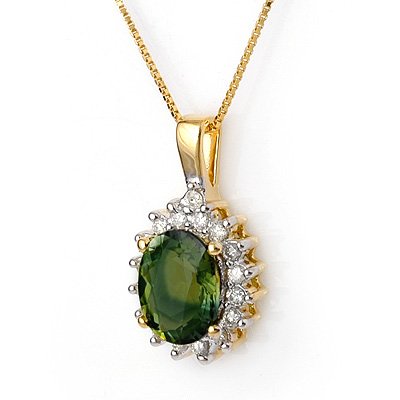 Necklace 3.45ct Certified Diamond Green Tourmaline 14K