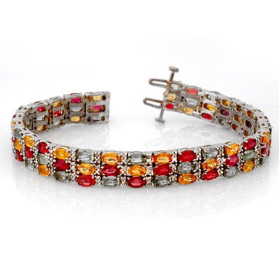Bracelet 32.26ct Certified Diamond & Multi-Sapphire 14K
