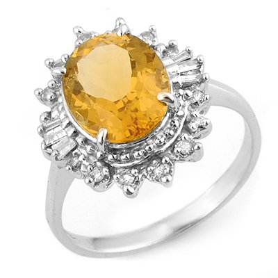 ACA Certified 3.45ctw Diamond & Citrine Ring White Gold