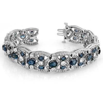 Certified 33.0ctw Diamond & Blue Sapphire Bracelet Gold: Lot no.: 1802 GENUINE 33.00 ctw DIAMOND & BLUE SAPPHIRE LADIES BRACELET IN 14K WHITE GOLDGEMSTONE: 36 OVAL BLUE SAPPHIRE 24.0 ctwDIAMOND: 360 ROUND CUT 8.00 ctw CLARITY: SI2-I1COLOR: H-KGOLD: APPROXIM