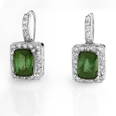 Earrings 3.5ctw Diamond & Green Tourmaline White Gold