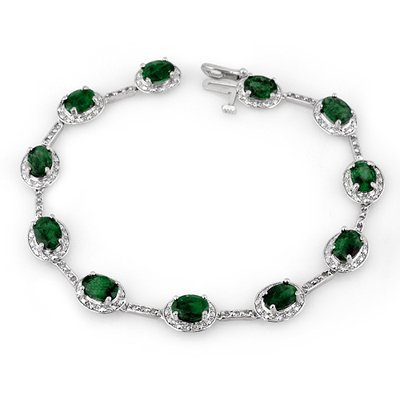 ACA Certified 10.40ct Diamond & Emerald Tennis Bracelet