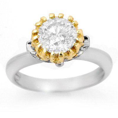 Engagement 1.65 ctw Diamond Solitaire Ring 2-Tone Gold: Lot no.: 2006 DIAMOND 1.65 ctw ENGAGEMENT SOLITAIRE RING IN TWO-TONE GOLDCENTER DIAMOND: 1 ROUND CUT 1.32 ctwDIAMOND ACCENT: 20 ROUND CUT 0.33 ctwCLARITY: SI3-I1COLOR: H-KGOLD WEIGHT: APPROXIMATELY 5.