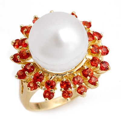 Ring 1.5ctw Red Sapphire & 11-12mm Pearl