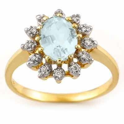 Genuine 1.62 ctw Aquamarine & Diamond Ring 10K Gold: Diamond: 12 Round cut @ 0.12 ctw Clarity: SI-I Color: H-KGemstone: Natural AquamarineGemstone color: AquaGemstone quality: Good-to-Very GoodGemstone Cut & Weight: 1 Oval cut @ 1.50 ctwMetal Purity & C