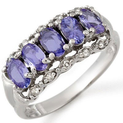 Genuine 1.80 ctw Tanzanite & Diamond Ring 10K Gold: Diamond: 10 Round cut @ 0.15 ctw Clarity: SI-I Color: H-KGemstone: Natural TanzaniteGemstone color: PurpleGemstone quality: Good-to-Very GoodGemstone Cut & Weight: 5 Oval cut @ 1.65 ctwMetal Purity &