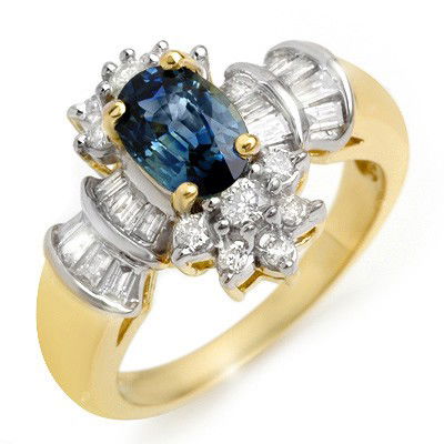 Genuine 2.25 ctw Blue Sapphire & Diamond Ring 14K Gold: Diamond: 12 Round cut @ 0.75 ctw Clarity: SI-I Color: H-KGemstone: Natural SapphireGemstone color: BlueGemstone quality: Good-to-Very GoodGemstone Cut & Weight: 1 Oval cut @ 1.50 ctwMetal Purity & Col