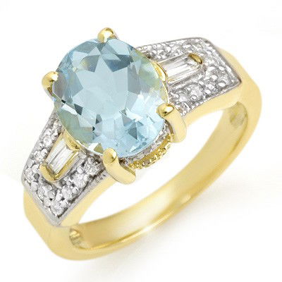 Genuine 3.55 ctw Aquamarine & Diamond Ring 10K Gold: Diamond: 8 RD & BGT cut @ 0.55 ctw Clarity: SI-I Color: H-KGemstone: Natural AquamarineGemstone color: AquaGemstone quality: Good-to-Very GoodGemstone Cut & Weight: 1 Oval cut @ 3.0 ctwMetal Purity &