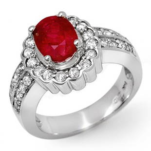 Genuine 2.25 ctw Ruby & Diamond Ring 14K White Gold: Diamond: 28 Round cut @ 0.75 ctw Clarity: SI-I Color: H-KGemstone: Natural RubyGemstone color: RedGemstone quality: Good-to-Very GoodGemstone Cut & Weight: 1 Oval cut @ 1.50 ctwMetal Purity & Color :