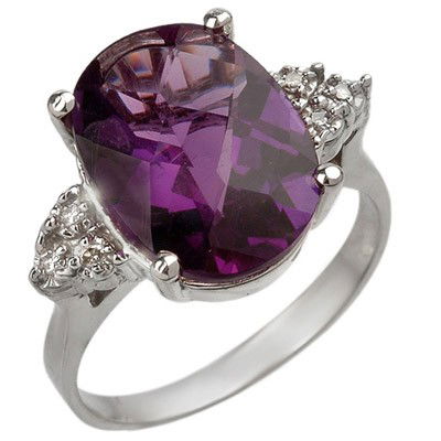 Genuine 5.10ctw Amethyst & Diamond Ring 10K White Gold : Diamond: 6 Round cut @ 0.10 ctw Clarity: SI-I Color: H-KGemstone: Natural AmethystGemstone color: PurpleGemstone quality: Good-to-Very GoodGemstone Cut & Weight: 1 Oval cut @ 5.0 ctwMetal Purity & Col