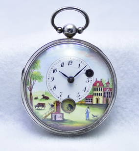 Automation Windmill Antique Verge Fusee Pocket Watch Enameled Dial c.1810: Automation Windmill Antique Verge Fusee Pocket Watch Enameled Dial c.1810  DETAILS<