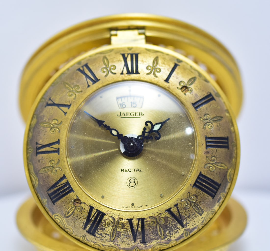 Jaeger Lecoultre ‘Recital’ Model 106 Travel Desk Folding Alarm Clock 8 Day Manual Centra (1 of 4)