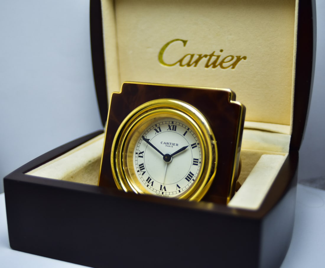 Cartier Desk Travel Alarm Clock Gold Enamel c.1980 (1 of 4)