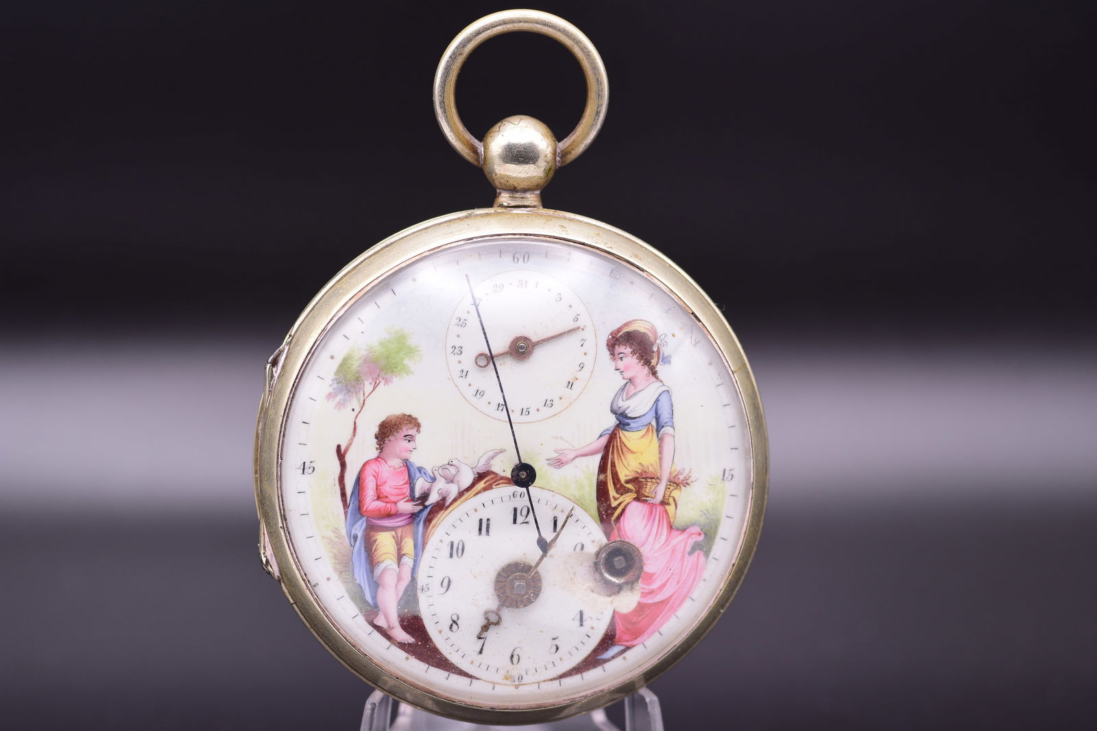A Fine George III Enamel Painted Dial Verge Fusee Central Seconds Calendar Complication Pocket Watch (1 of 6)