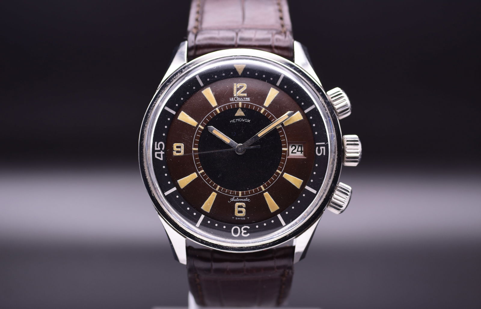 Jaeger LeCoultre Memovox Polaris Ref. E859 Tropical Dial Wristwatch Date Alarm C.1968: Jaeger LeCoultre Memovox Polaris Ref. E859 Tropical Dial Wristwatch Date Alarm C.1968 A rare and highly desirable example of an iconic dive watch, this circa 1968 LeCoultre Memovox Polaris, Reference