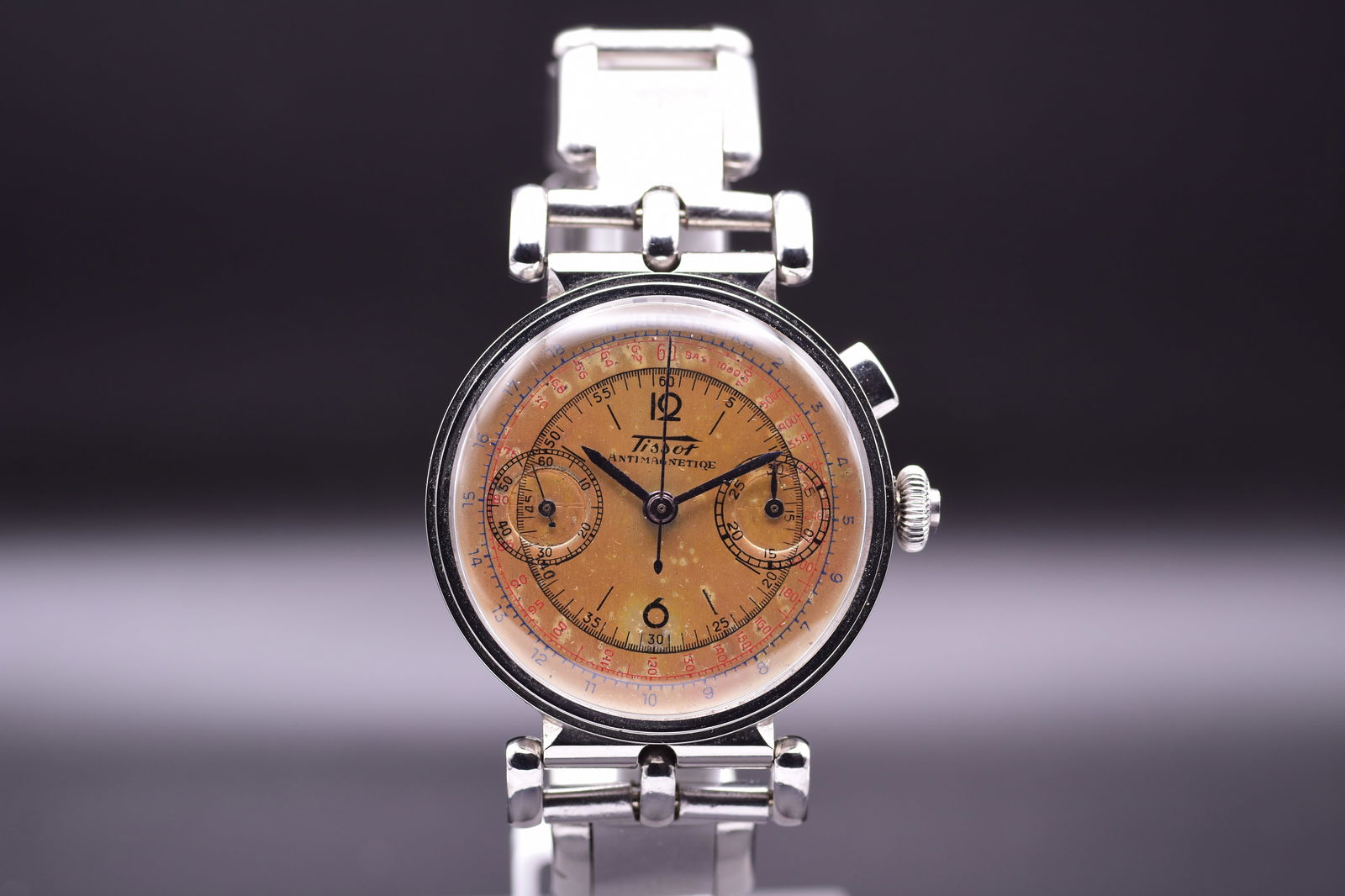 Tissot Antimagnetique Chronograph Tropical Dial Telemeter & Tachymeter Scales C.1940 (1 of 6)