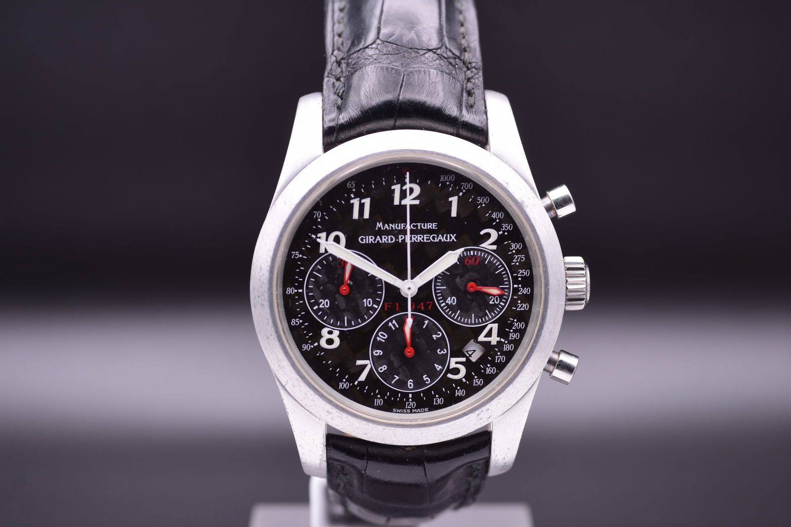 Girard-Perregaux Limited Edition Prototype 'Pre-Series' Run, Rare Aluminium Case Cast From Michael: Girard-Perregaux Limited Edition Prototype 'Pre-Series' Run, Rare Aluminium Case Cast From Michael Schumacher's Car Engine Block, Automatic Chronograph 'F1 047' Wristwatch with Date and Carbon Fibre D