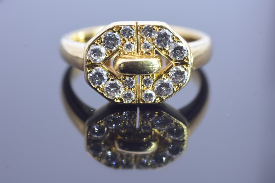 Dior Diamond Ring 18k Yellow Gold 18ct 6.1g: Dior Diamond Ring 18k Yellow Gold 18ct 6.1g MATERIAL: 18k Yellow Gold with Diamonds Weight : 6.1g Ring Size : 12.5 Size: 12.5 Ring c.1980's 18k Yellow Gold Private London Collector, cleared on registe
