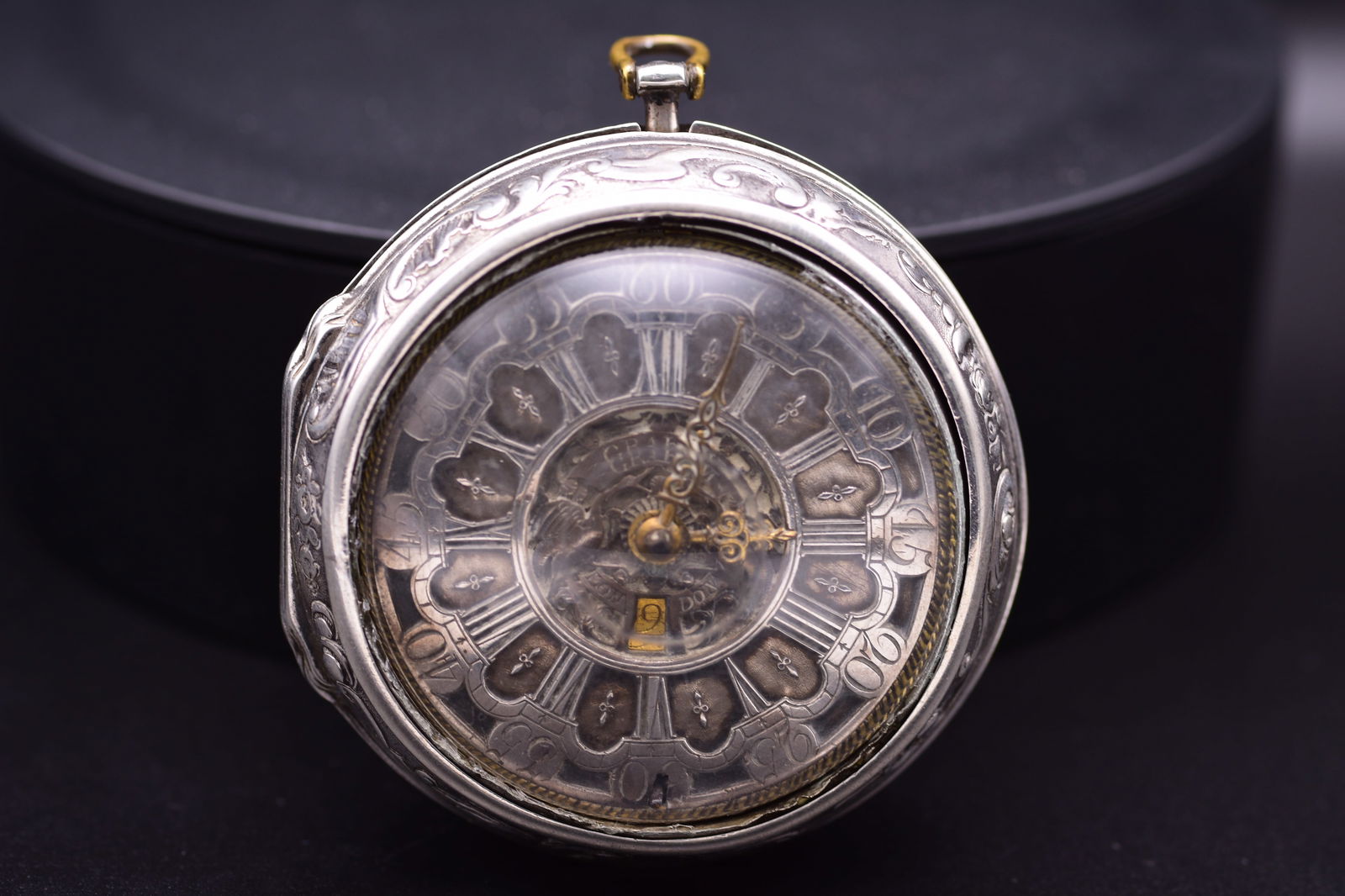 A Rare Large Silver Repoussé Pair Cased Verge Calendar Pocket Watch With Enamel Depiction On Outer (1 of 13)